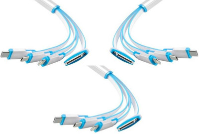 

ShopyBucket Set of 3 Type With USB + Lightning 8 pin +4 in 1 Charging USB Cable (Multicolor) VGA Cable(Compatible with Mobile, Laptop, Multicolor)