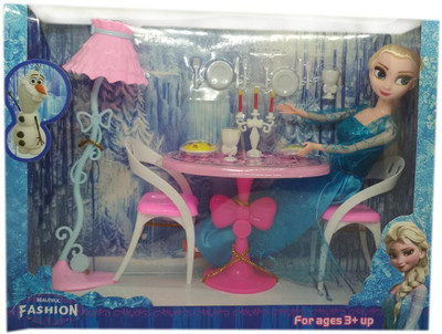 

IndusBay Fashion Frozen Doll Elsa and his Dining Room Playset(Blue)
