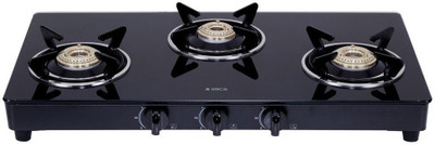 Elica 703 Ct Vetro Blk Glass, Steel Manual Gas Stove(3 Burners)