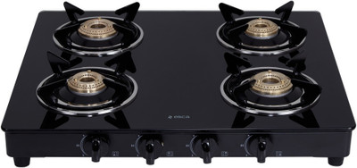 Elica 594 Ct Vetro Blk Steel, Glass Manual Gas Stove
