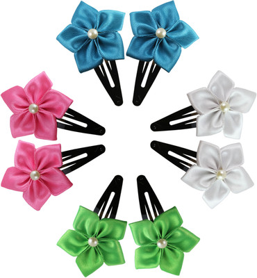 

Threads N Ribbons Pair of 4 Multicolour Flower Tic Tac Clip, Hair Clip, Hair Pin(Multicolor)