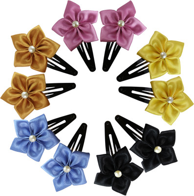 

Threads N Ribbons Pair of 5 Multicolour Flower Tic Tac Clip, Hair Clip, Hair Pin(Multicolor)