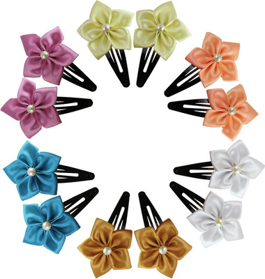 

Threads N Ribbons Pair of 6 Multicolour Flower Tic Tac Clip, Hair Clip, Hair Pin(Multicolor)