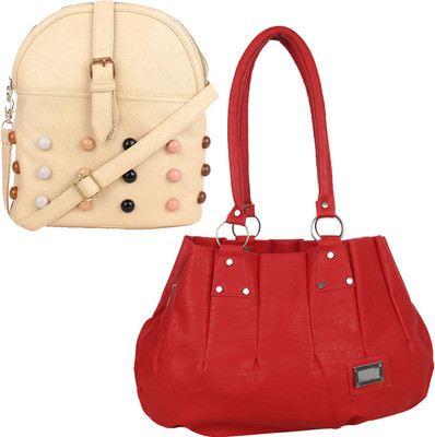 

Element Cart Hand-held Bag(Red, Beige), Beige;red