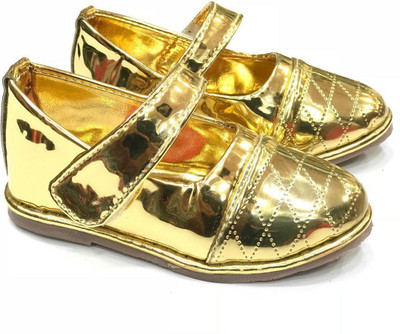 

SHOEMANTAR Girls Velcro Ballerinas(Grey, Gold