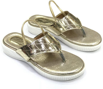 

SHOEMANTAR Girls Slip On Slipper Flip Flop(Gold