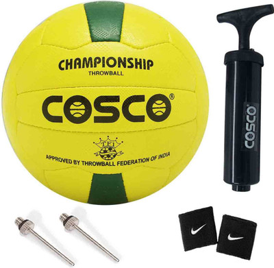 

Cosco Combo of 3, 1 Championship Throwball ( Color on Availability), 1 Pump , 1 Pair Wrist Band Throwball Kit