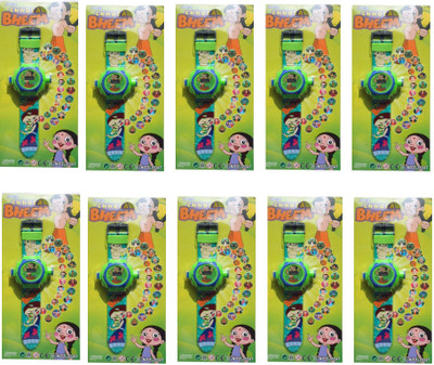 

IndusBay Digital Projector Watch 24 Cartoon Images projector cum Watch For Kids Green- Set of 10(Green)
