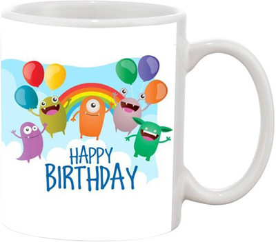 

Ashvah Happy Birthaday Ceramic Mug(350 ml), Multicolor