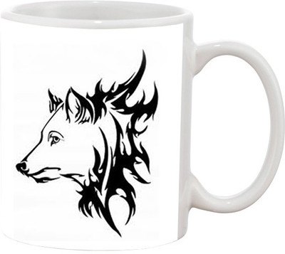 

Ashvah Gray wolf Ceramic Mug(350 ml), Multicolor