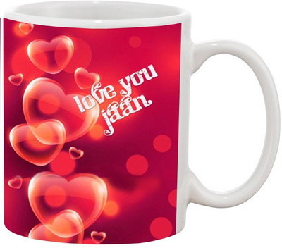 

Ashvah Love You Jaan Ceramic Mug(350 ml), Multicolor