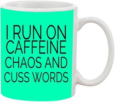 

Ashvah Caffeine Chaos And Cuss Ceramic Mug(350 ml), Multicolor