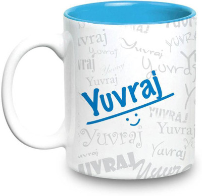 

LOF Yuvraj Name Gift Ceramic Inside Blue Gifts For Birthday Ceramic Mug(325 ml)