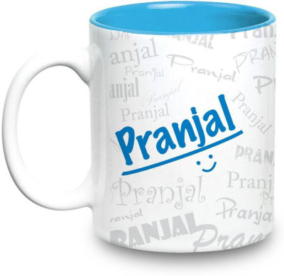 

LOF Pranjal Name Gift Ceramic Inside Blue Gifts For Birthday Ceramic Mug(325 ml)