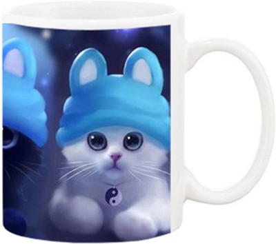 

Ashvah Cute Cat Ceramic Mug(350 ml), Multicolor