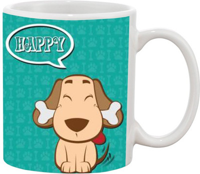 

Ashvah Happy Dog Ceramic Mug(350 ml), White