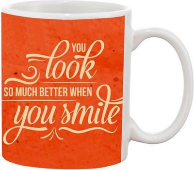 

Ashvah Look You Smile 959 Ceramic Mug(350 ml), White