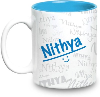 

LOF Nithya Name Gift Ceramic Inside Blue Gifts For Birthday Ceramic Mug(325 ml)