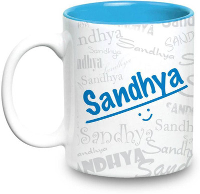 

LOF Sandhya Name Gift Ceramic Inside Blue Gifts For Birthday Ceramic Mug(325 ml)