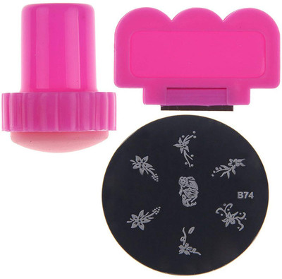 

BAWALY Nail Art Stamp Stencil Tool Kit Stamper Design Stamping Image Template Plate Set (pink)(Pink)