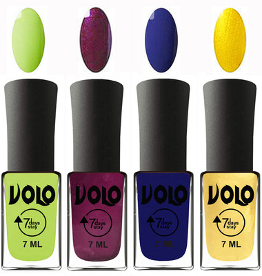 

Volo Ultra Lasting HD Shine Awesome Nail Polish Combo Parrot Green, Wine, Navy Blue, Metallic Light Golden(Pack of 4)