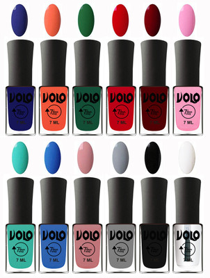 

Volo No Chipping-No Fading Longest Lasting Ever Nail Polish Set Navy Blue, Neon Orange, Green, Blood Red, Great Maroon, Baby Pink, Fashion Green, Royal Blue, Peach Pink, Light Grey, Black, Top Coat(Pack of 12)
