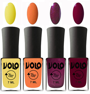 

Volo Ultra Lasting HD Shine Awesome Nail Polish Combo Yellow, Peach, Wine, Wine Maroon(Pack of 4)