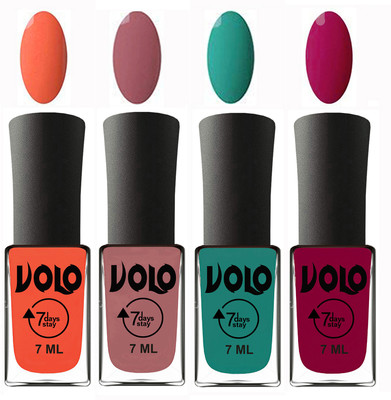 

Volo Ultra Lasting HD Shine Awesome Nail Polish Combo Neon Orange, Chocolate Peach, Radium Green, Magnta(Pack of 4)