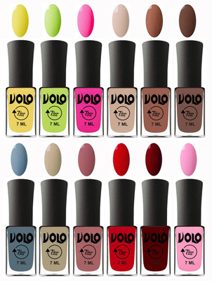 

Volo No Chipping-No Fading Longest Lasting Ever Nail Polish Set Yellow, Parrot Green, Passion Pink, English Nude, Nude, Brown, Light Blue, Skin Nude, Chocolate Peach, Blood Red, Great Maroon, Baby Pink(Pack of 12)