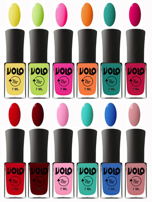 

Volo No Chipping-No Fading Longest Lasting Ever Nail Polish Set at Big Promotional Price Yellow, Parrot Green, Passion Pink, Orange, Radium Green, Passion Pink, Blood Red, Great Maroon, Baby Pink, Fashion Green, Royal Blue, Peach Pink(Pack of 12)