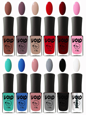 

Volo No Chipping-No Fading Longest Lasting Ever Nail Polish Set at Big Promotional Price Chocolate Brown, Light Purple, Light Nude, Blood Red, Great Maroon, Baby Pink, Fashion Green, Royal Blue, Peach Pink, Light Grey, Black, Top Coat(Pack of 12)