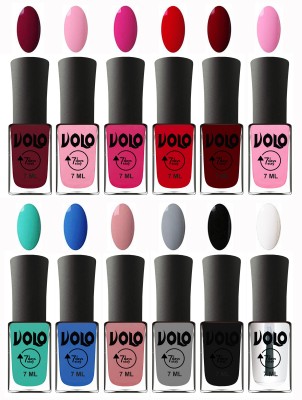 

Volo No Chipping-No Fading Longest Lasting Ever Nail Polish Set Deep Maroon, Light Pink, Magnta, Blood Red, Great Maroon, Baby Pink, Fashion Green, Royal Blue, Peach Pink, Light Grey, Black, Top Coat(Pack of 12)