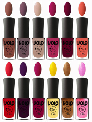 Volo No Chipping-No Fading Longest Lasting Ever Nail Polish Set Chocolate Brown, Light Purple, Light Nude, Magnta Fashion, Wine Maroon, Orange, Redish Orange, Dark Wine, Magnta, Metallic Light Golden, Metallic Dark Golden, Metallic Pink(Pack of 12)
