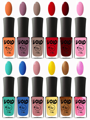 

Volo No Chipping-No Fading Longest Lasting Ever Nail Polish Set at Big Promotional Price Peach, Purple, Nude, Blood Red, Great Maroon, Baby Pink, Fashion Green, Royal Blue, Peach Pink, Metallic Light Golden, Metallic Dark Golden, Metallic Pink(Pack of 12)