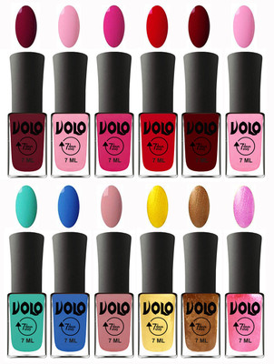 

Volo No Chipping-No Fading Longest Lasting Ever Nail Polish Set at Big Promotional Price Deep Maroon, Light Pink, Magnta, Blood Red, Great Maroon, Baby Pink, Fashion Green, Royal Blue, Peach Pink, Metallic Light Golden, Metallic Dark Golden, Metallic Pink