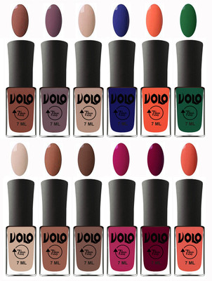 

Volo No Chipping-No Fading Longest Lasting Ever Nail Polish Set Chocolate Brown, Light Purple, Light Nude, Navy Blue, Neon Orange, Green, English Nude, Nude, Brown, Magnta Fashion, Wine Maroon, Orange(Pack of 12)