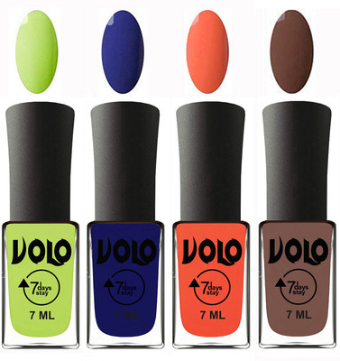 

Volo Ultra Lasting HD Shine Awesome Nail Polish Combo Parrot Green, Navy Blue, Neon Orange, Brown(Pack of 4)