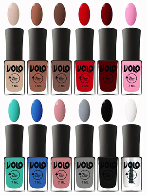 

Volo No Chipping-No Fading Longest Lasting Ever Nail Polish Set at Big Promotional Price English Nude, Nude, Brown, Blood Red, Great Maroon, Baby Pink, Fashion Green, Royal Blue, Peach Pink, Light Grey, Black, Top Coat(Pack of 12)