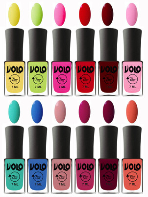 

Volo No Chipping-No Fading Longest Lasting Ever Nail Polish Set Yellow, Parrot Green, Passion Pink, Blood Red, Great Maroon, Baby Pink, Fashion Green, Royal Blue, Peach Pink, Magnta Fashion, Wine Maroon, Orange(Pack of 12)