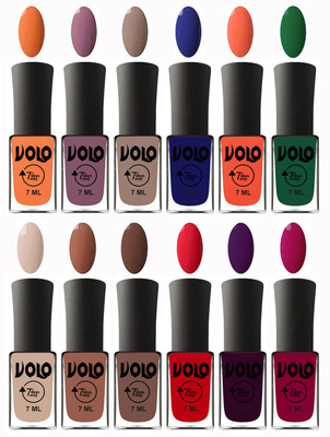 

Volo No Chipping-No Fading Longest Lasting Ever Nail Polish Set at Big Promotional Price Peach, Purple, Nude, Navy Blue, Neon Orange, Green, English Nude, Nude, Brown, Redish Orange, Dark Wine, Magnta(Pack of 12)