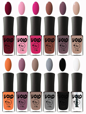 

Volo No Chipping-No Fading Longest Lasting Ever Nail Polish Set at Big Promotional Price Deep Maroon, Light Pink, Magnta, Chocolate Brown, Light Purple, Light Nude, Peach, Purple, Nude, Light Grey, Black, Top Coat(Pack of 12)