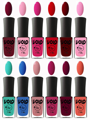 

Volo No Chipping-No Fading Longest Lasting Ever Nail Polish Set at Big Promotional Price Deep Maroon, Light Pink, Magnta, Blood Red, Great Maroon, Baby Pink, Fashion Green, Royal Blue, Peach Pink, Magnta Fashion, Wine Maroon, Orange(Pack of 12)