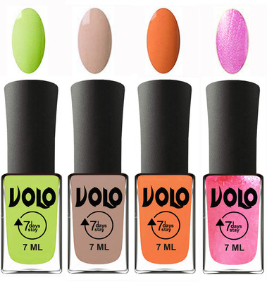 

Volo Ultra Lasting HD Shine Awesome Nail Polish Combo Parrot Green, Light Nude, Peach, Metallic Pink(Pack of 4)