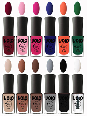 

Volo No Chipping-No Fading Longest Lasting Ever Nail Polish Set at Big Promotional Price Deep Maroon, Light Pink, Magnta, Navy Blue, Neon Orange, Green, English Nude, Nude, Brown, Light Grey, Black, Top Coat(Pack of 12)