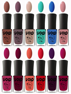 

Volo No Chipping-No Fading Longest Lasting Ever Nail Polish Set at Big Promotional Price Chocolate Brown, Light Purple, Light Nude, Fashion Green, Royal Blue, Peach Pink, Magnta Fashion, Wine Maroon, Orange, Redish Orange, Dark Wine, Magnta(Pack of 12)