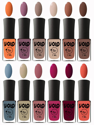 

Volo No Chipping-No Fading Longest Lasting Ever Nail Polish Set at Big Promotional Price Peach, Purple, Nude, English Nude, Nude, Brown, Light Blue, Skin Nude, Chocolate Peach, Magnta Fashion, Wine Maroon, Orange(Pack of 12)