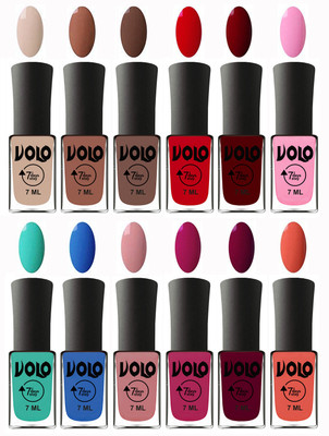 

Volo No Chipping-No Fading Longest Lasting Ever Nail Polish Set English Nude, Nude, Brown, Blood Red, Great Maroon, Baby Pink, Fashion Green, Royal Blue, Peach Pink, Magnta Fashion, Wine Maroon, Orange(Pack of 12)