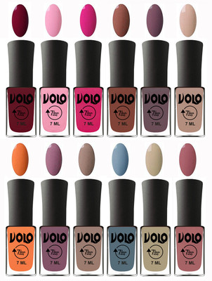 

Volo No Chipping-No Fading Longest Lasting Ever Nail Polish Set at Big Promotional Price Deep Maroon, Light Pink, Magnta, Chocolate Brown, Light Purple, Light Nude, Peach, Purple, Nude, Light Blue, Skin Nude, Chocolate Peach(Pack of 12)
