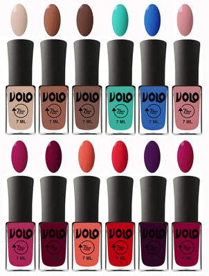 

Volo No Chipping-No Fading Longest Lasting Ever Nail Polish Set at Big Promotional Price English Nude, Nude, Brown, Fashion Green, Royal Blue, Peach Pink, Magnta Fashion, Wine Maroon, Orange, Redish Orange, Dark Wine, Magnta(Pack of 12)