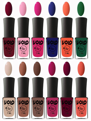 

Volo No Chipping-No Fading Longest Lasting Ever Nail Polish Set Deep Maroon, Light Pink, Magnta, Navy Blue, Neon Orange, Green, English Nude, Nude, Brown, Magnta Fashion, Wine Maroon, Orange(Pack of 12)